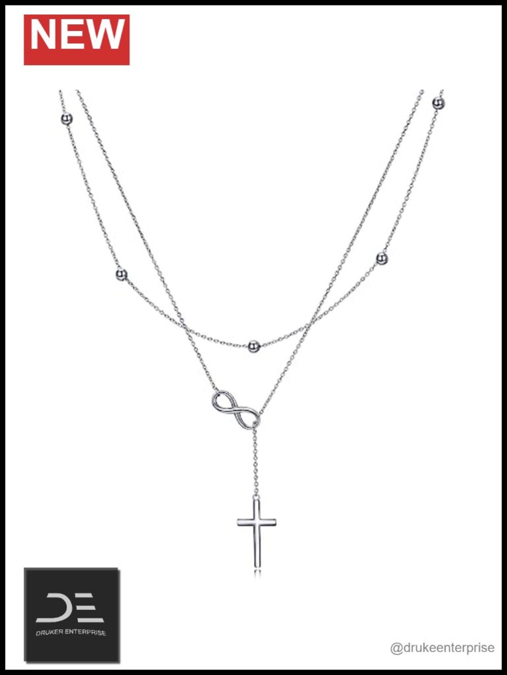 Sterling Silver Layered Infinity Cross Necklace Lariat Women